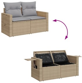 Conjunto de Sofá de Jardim vidaXL 8 Peças com Almofadas Bege Rattan Po