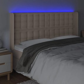 Cabeceira cama c/ LED couro artif. 183x16x118/128 cm cappuccino