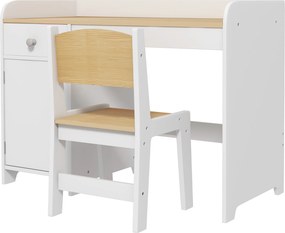 Conjunto de 2 Peças de Secretária Infantil e Cadeira, 80 x 39 x 59 cm, Arrumação Ampla, Branco
