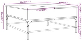 Mesa de centro 95x95x45 cm derivados de madeira/metal preto