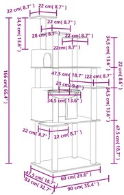 Árvore p/ gatos c/ postes arranhadores sisal 166cm cinza-escuro