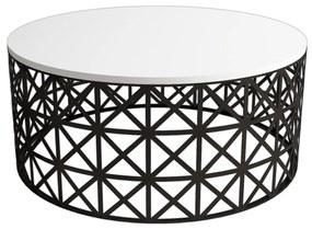 Mesa de Centro Selin Metal Ferforje – Branco/Preto – 90x90x38 cm