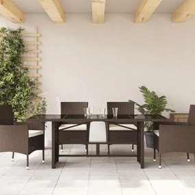 Mesa de jardim com tampo de vidro 190x80x75 cm vime PE castanho