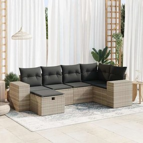 6 pcs conj. sofás jardim com almofadões vime PE cinzento-claro