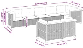 8 pcs conjunto de sofás p/ jardim com almofadões vime PE bege