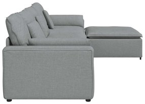 Sofá modular com pufes e almofadas cinzento-claro