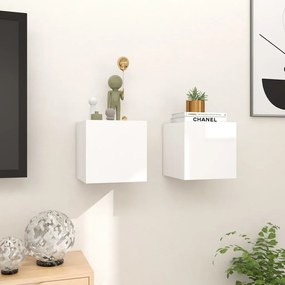 Móvel de TV de parede 2 pcs 30,5x30x30 cm branco brilhante