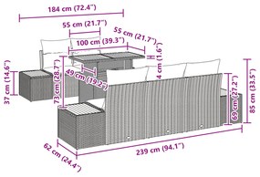 Conjunto de Jantar para Jardim de 6 Peças com Almofadas Cinza Poli Rat