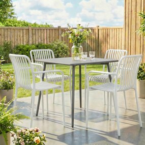 Conjunto de 4 Cadeiras de Jardim Exterior Empilháveis de PP (MESA NÃO INCLUIDA) com Encosto Curvado Assento com Ripas 55x58,5x81,5 cm Branco