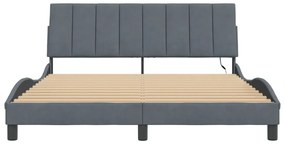 Estrutura de cama c/ luzes LED 160x200cm veludo cinzento-escuro