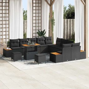 vidaXL Conjunto de Sofá de Jardim com almofada Preto Rattan Sintético