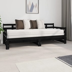 Sofá-cama de puxar pinho maciço preto 2x(80x200) cm