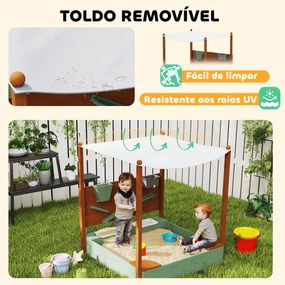 Caixa de Areia para Crianças de Madeira com Teto 2 Assentos 2 Caixas Torneira Funil 116x112,5x128 cm Verde