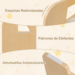Conjunto de mesa e 2 cadeiras infantis com quadro de giz integrado e motivo de elefante em madeira, para crianças a partir dos 3 anos, sala de jogos/c