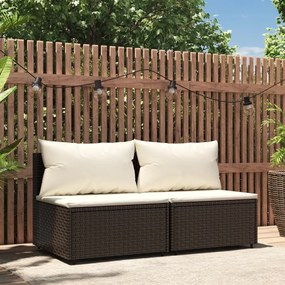 vidaXL Sofás de centro p/ jardim c/ almofadões 2 pcs vime PE castanho