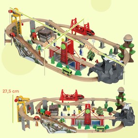Conjunto de 100 Peças de Comboio de Madeira para Crianças, 118 x 60 x 27,5 cm, Compatível com Grandes Marcas, Multicolor