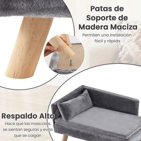 Cama elevada para animais de estimação 81 x 51 x 47 cm  com almofada e travesseiro removíveis, pernas de madeira e encosto alto Cinza