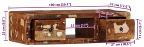 Armário de TV para parede 100x32x25cm madeira recuperada maciça