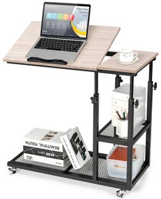 Mesa lateral móvel em forma de C com altura ajustável para computador, superfície de sofá com inclinação industrial, sala de estar, quarto, natural