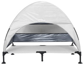 Cama Elevada para Cães com Toldo Removível Cinza Prateado XL Aço