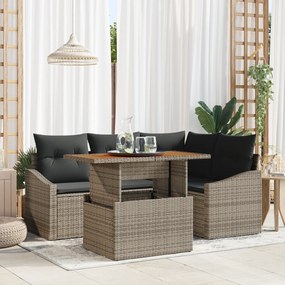 Conjunto de Sofás de Jardim de 5 Peças com Almofadas Cinza Ratan Poly