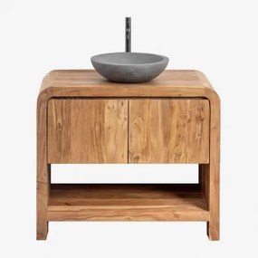 Conjunto De Móvel De Casa De Banho Em Madeira Vacry Castanho Acácia & Cimento Cinzento Redondo Ø40 Cm Tarsis & Sem Espelho & Preto - Sklum
