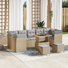 Conjunto de Sofá de Jardim de 10 Peças com Almofadas Bege Polirattan A