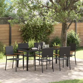 Conjunto de Jantar vidaXL de 7 Peças Preto Poliratan