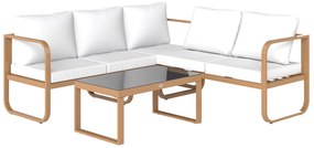 Conjunto de Jardim de 3 Peças com Sofá de 3 Lugares com Assento Ajustável Sofá de 2 Lugares e Mesa de Centro Creme