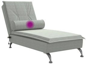Chaise lounge de massagem com rolo veludo cinzento-claro