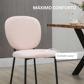 Conjunto de 2 Cadeiras de Sala de Jantar Estofadas em Tecido com Encosto e Pés de Aço Carga Máxima 120kg 46x59x82cm Rosa Claro
