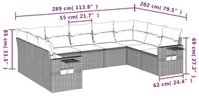 9 pcs conj. sofás jardim com almofadões vime PE cinzento-claro