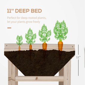 Horta Vertical Elevada de Madeira 108,5x60x80cm Mesa de Cultivo com Tecido não Tecido e 3 Orifícios de Drenagem para Jardim Terraço Exterior Carga 50k