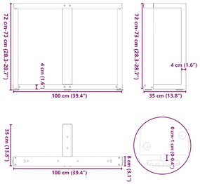 Pés de mesa de jantar em forma de T, 2 peças, preto, 100x35x(72-73) cm