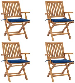 vidaXL Cadeiras de jardim dobráveis c/ almofadões 4 pcs teca maciça