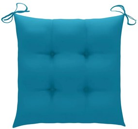 Cadeiras de jardim c/ almofadões azul-claro 8 pcs teca maciça