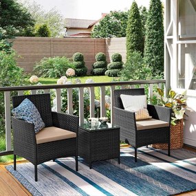 Conjunto de jardim com mesa e 2 cadeiras Preto-taupe