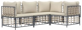 4 pcs conjunto lounge de jardim c/ almofadões vime PE antracite
