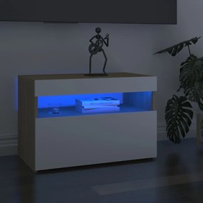 Mesa cabeceira & luzes LED 60x35x40 cm branco/carvalho sonoma