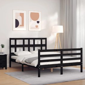 Estrutura de cama com cabeceira 140x190 cm madeira maciça preto