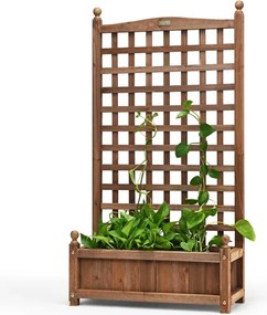 Floreira em madeira para plantas trepadeiras, canteiro elevado com treliça 64,5 x 28 x 120 cm castanho