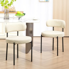 Conjunto de 2 cadeiras de sala de jantar com encosto em tecido e pés em aço, 51 x 51 x 76 cm, bege e preto
