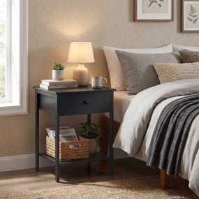 Conjunto de 2 mesas de cabeceira 40 x 40 x 55 cm com gaveta e prateleira, em preto