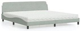 vidaXL Cama com colchão 200x200 cm veludo cinzento-claro