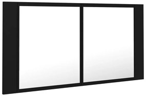 Armário espelhado casa de banho LED 90x12x45 cm acrílico preto