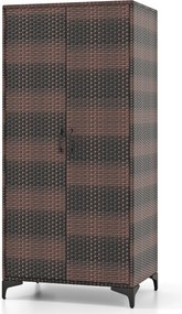 Armario de vime com 2 portas PE com varão para pendurar e 4 cubos de arrumação Organizador de roupa para casa pátio garagem Castanho