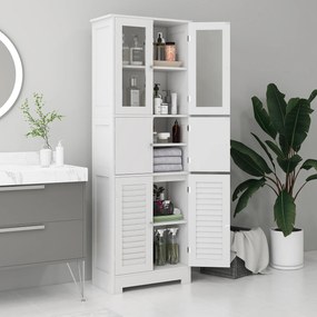 Móvel Auxiliar para Casa de Banho com 6 Portas Prateleiras Ajustáveis Anti-tombo 60x30x170,5 cm Branco