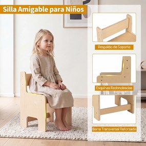 Conjunto de Mesa de Atividades Infantil com Cadeira, 86 x 55 x 51 cm, Multifuncional 6 em 1, Natural