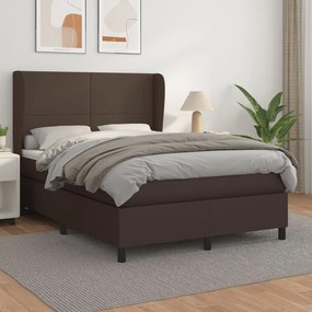 vidaXL Cama com molas/colchão 140x190 cm couro artificial castanho
