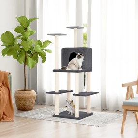 vidaXL Árvore para gatos c/ arranhadores sisal 144,5 cm cinza-escuro